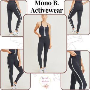 NEW Black Mono B Reflective Accent Highwaist Casual Activewear Leggings Sz M
